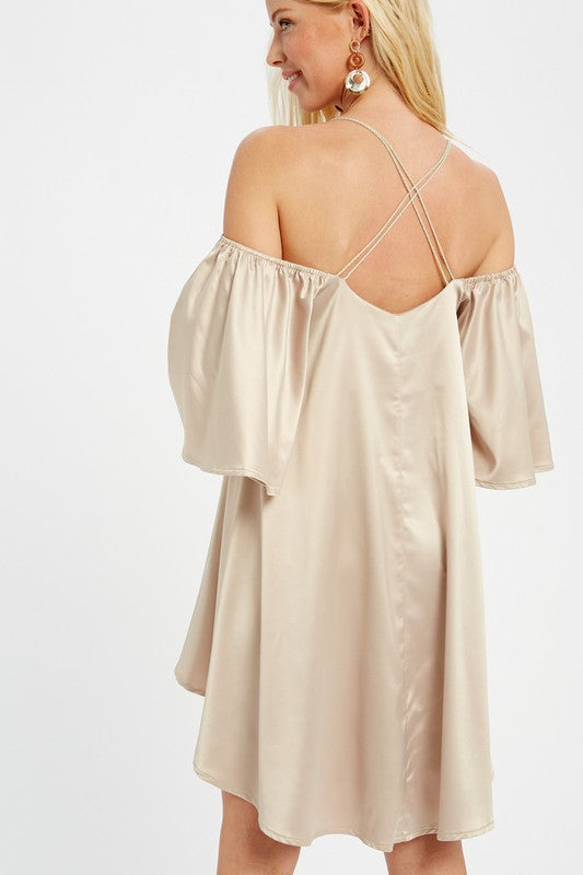 Angel Sleeves Off Shoulder Satin Dress