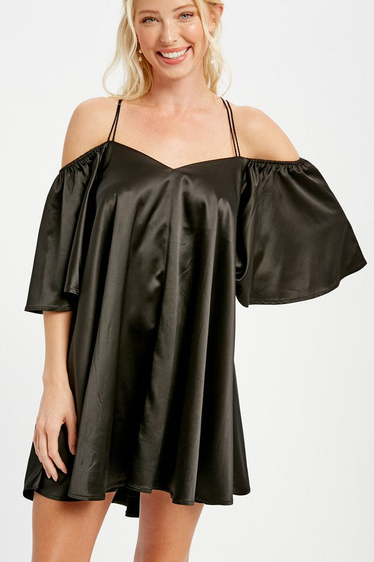 Angel Sleeves Off Shoulder Satin Dress