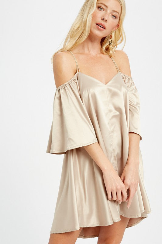 Angel Sleeves Off Shoulder Satin Dress