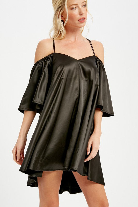 Angel Sleeves Off Shoulder Satin Dress