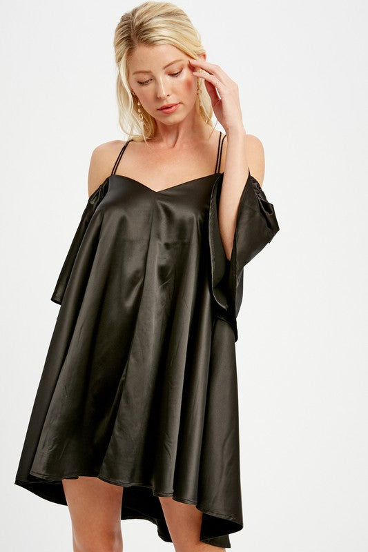 Angel Sleeves Off Shoulder Satin Dress