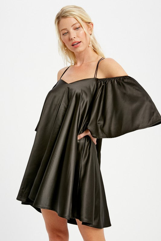 Angel Sleeves Off Shoulder Satin Dress