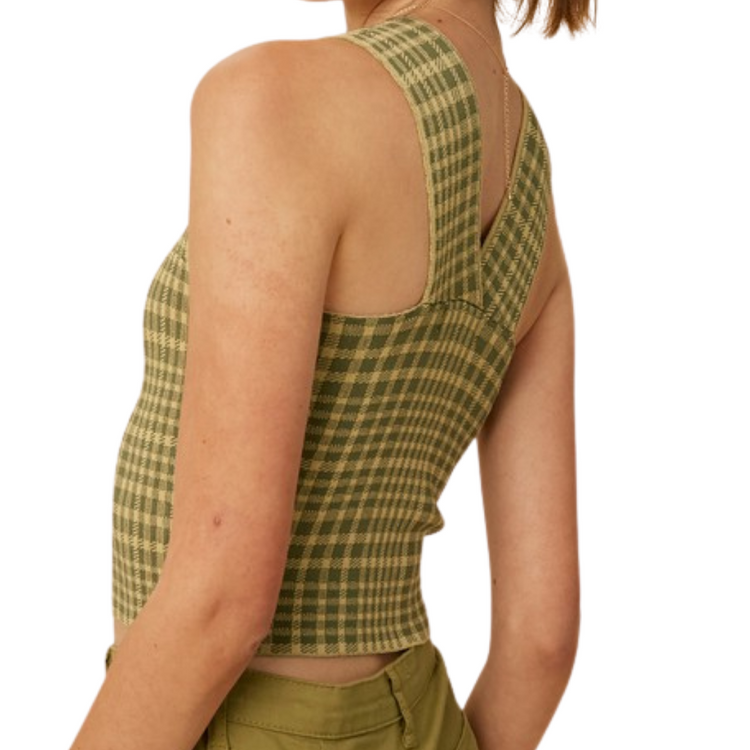 Olive Green Plaid Wide Strap Brami Top