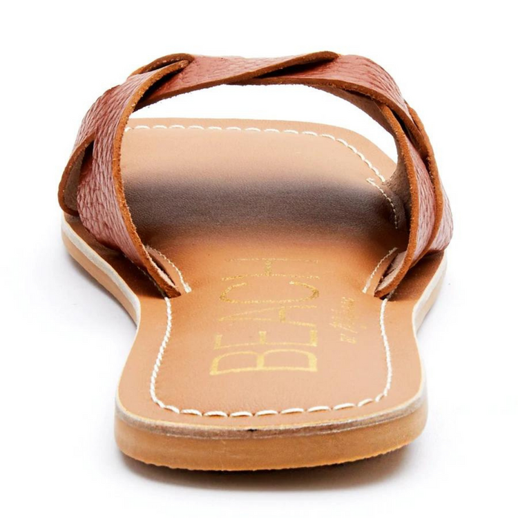 Cognac Brown Woven One-Band Style Tumbled Leather Sandal