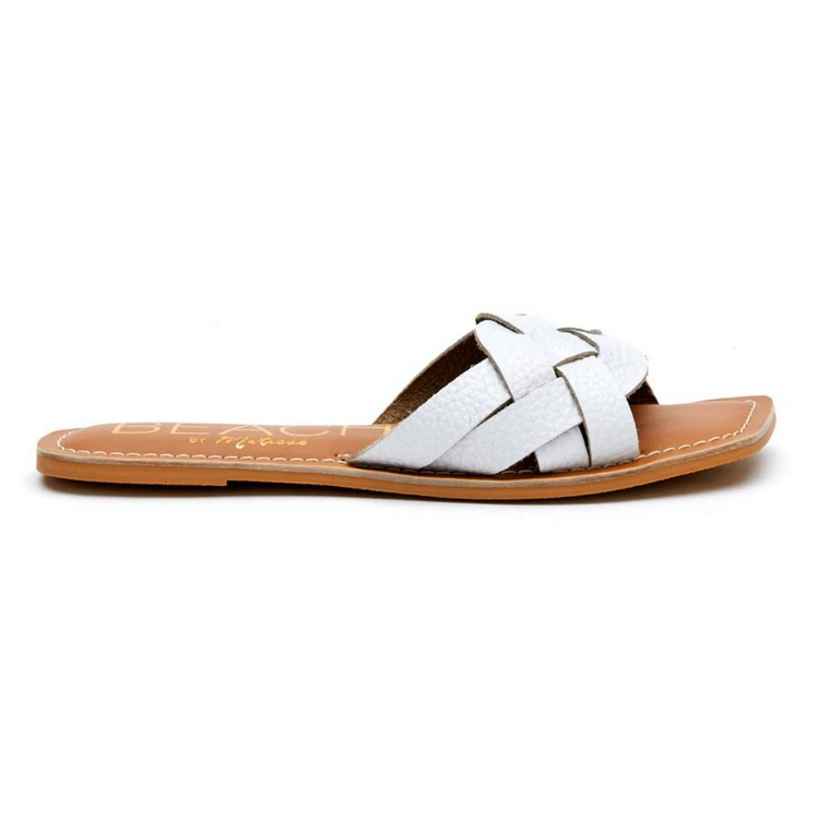 White Woven One-Band Style Tumbled Leather Sandal