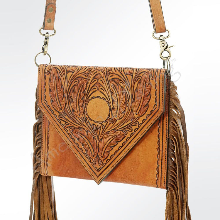 Hand Tooled Fringe Leather Crossbody