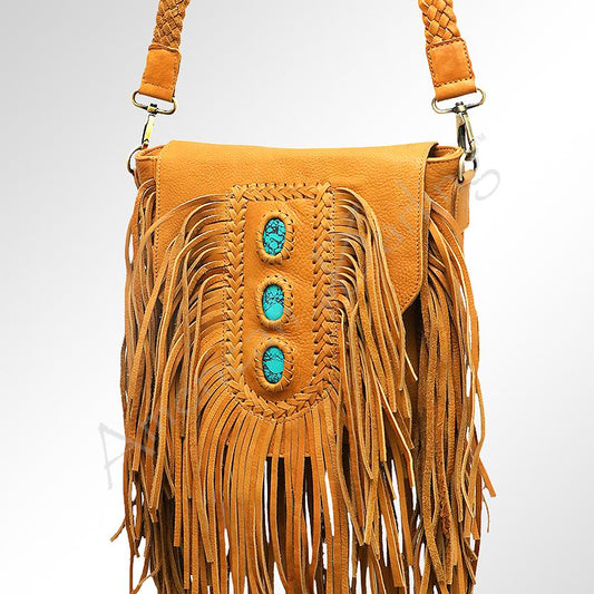 Fringe Leather Crossbody With Turquoise