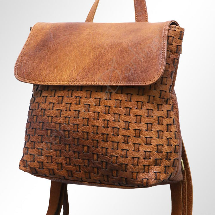 Woven Leather Satchel Backpack