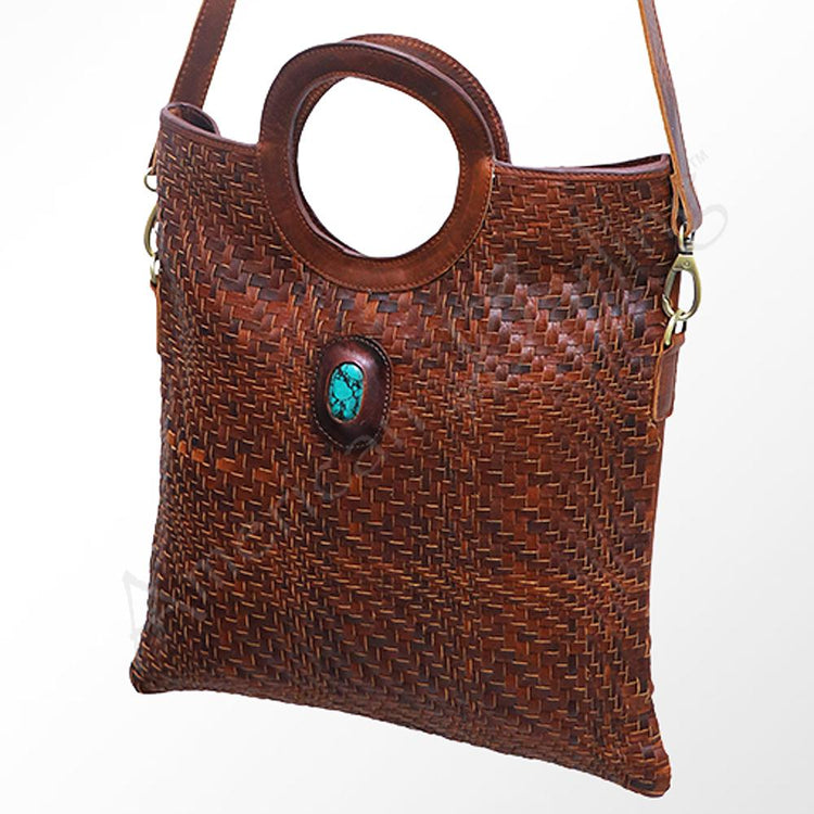 Woven Leather Purse With Turquoise