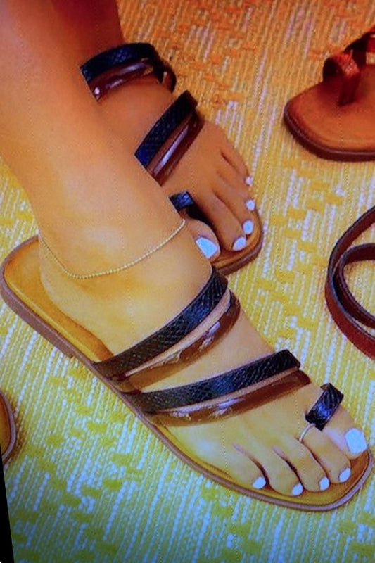 Asymmetrical Multi Strappy Toe Ring Slide Sandel