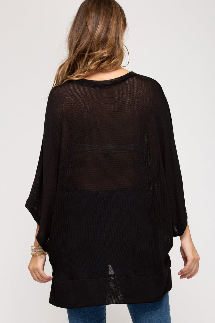 Drop Shoulder Low Gage V Neck Knit Top