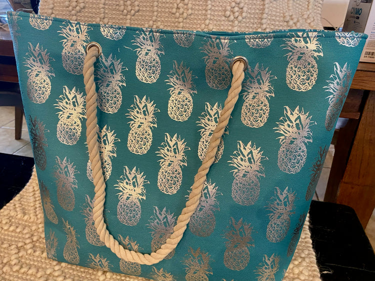 Teal Silver Pineapple Tote