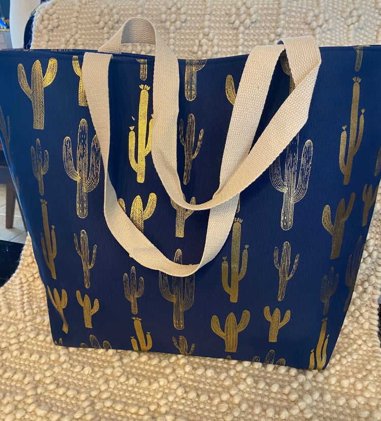 Navy Gold Cactus Tote