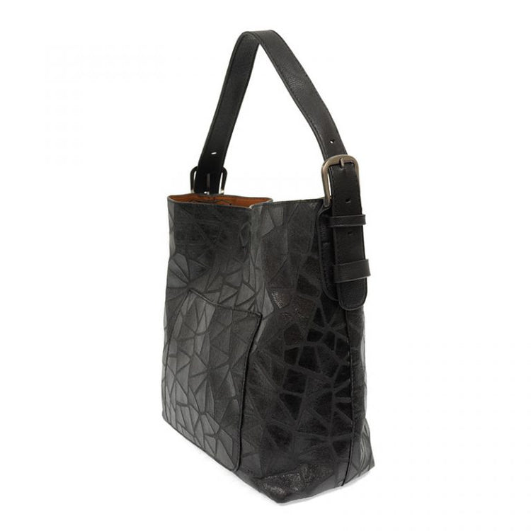 Geo Print Vegan Leather Buckle Handle Handbag Tote