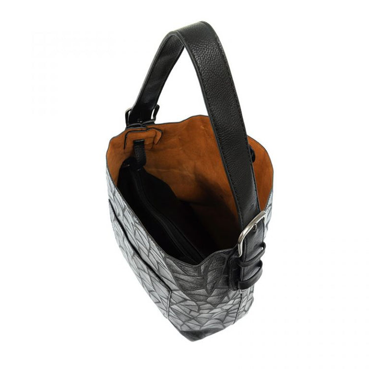 Geo Print Vegan Leather Buckle Handle Handbag Tote