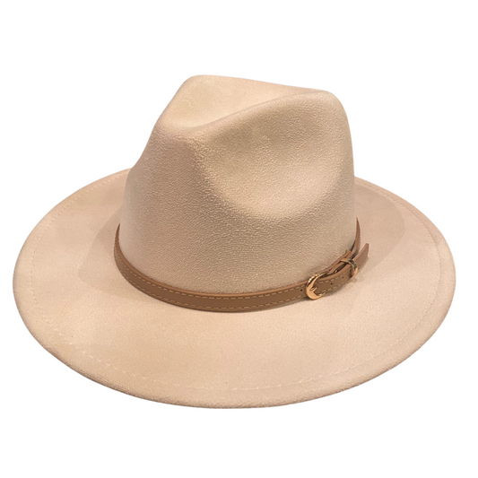 Faux Leather Strap Felt Fedora Hat