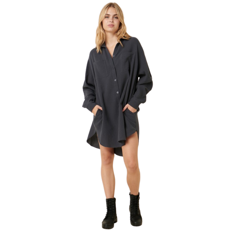 Long Sleeve Gauze Shirt Dress