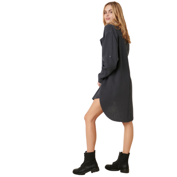 Long Sleeve Gauze Shirt Dress