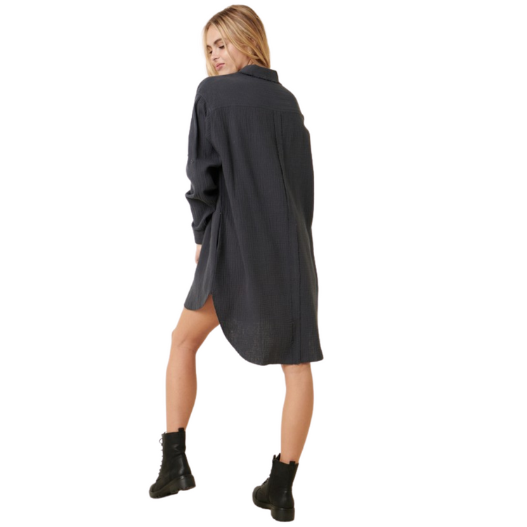 Long Sleeve Gauze Shirt Dress