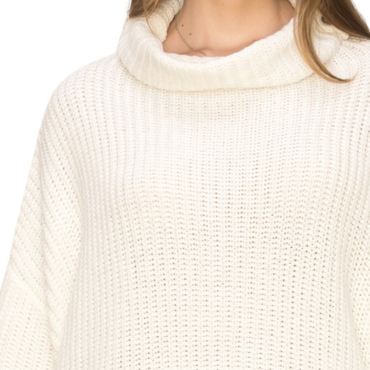 Cozy Cream Loose Turtleneck Drop Shoulder Sweater