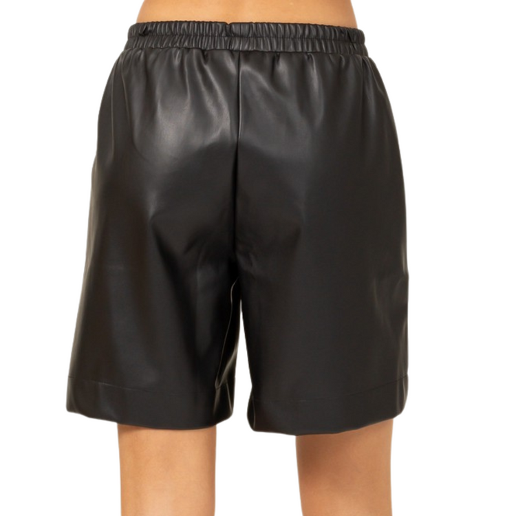 Black PU Leather Elastic Waist Shorts