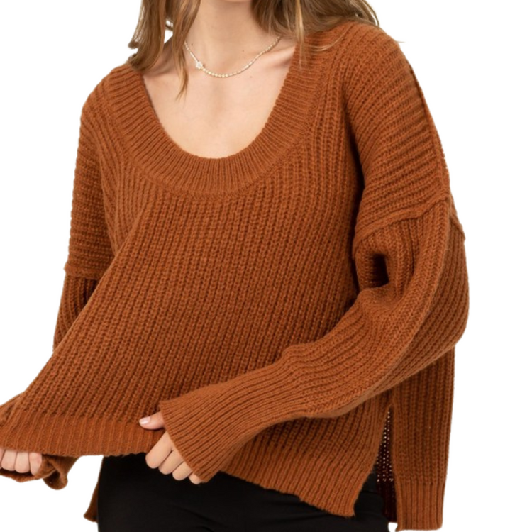 Brown Loose Oversized High Low Sweater
