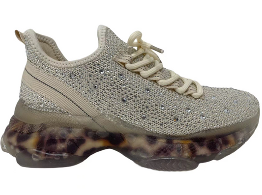 Hella Cream Bling Leopard Sole Sneaker