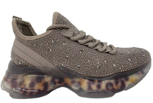 Hella Taupe Bling Leopard Sole Sneaker