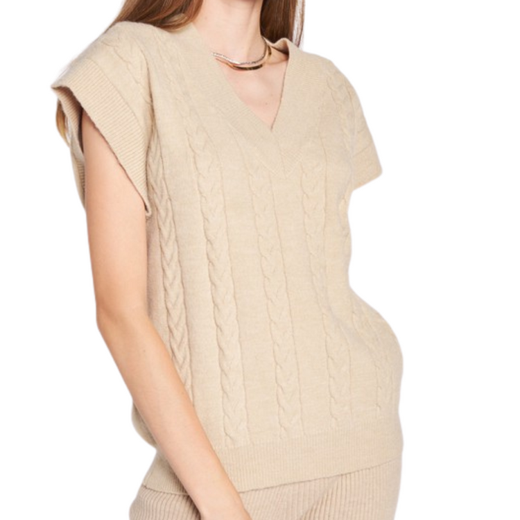 Tan Cable Knit Sweater Vest