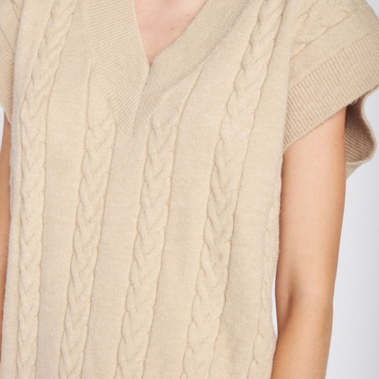 Tan Cable Knit Sweater Vest