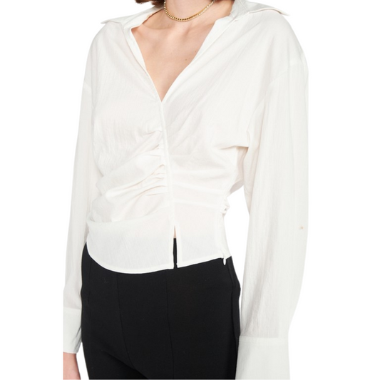 Long Sleeve Asymmetric Ruched Blouse