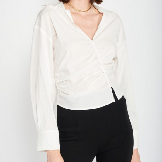 Long Sleeve Asymmetric Ruched Blouse