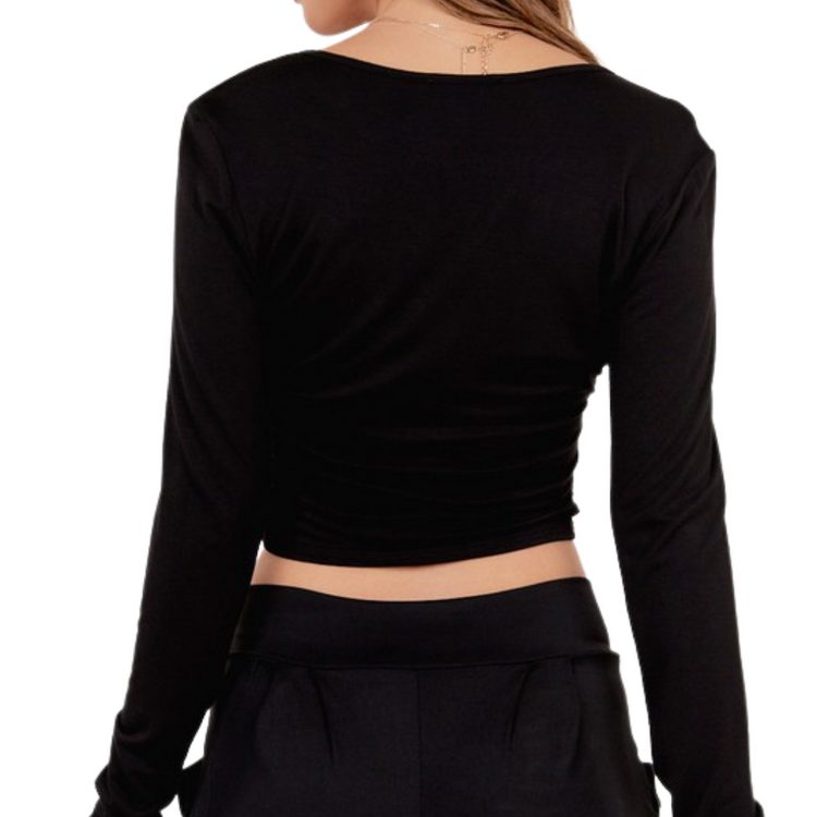 V-Neck Long Sleeve Wrap Crop Top