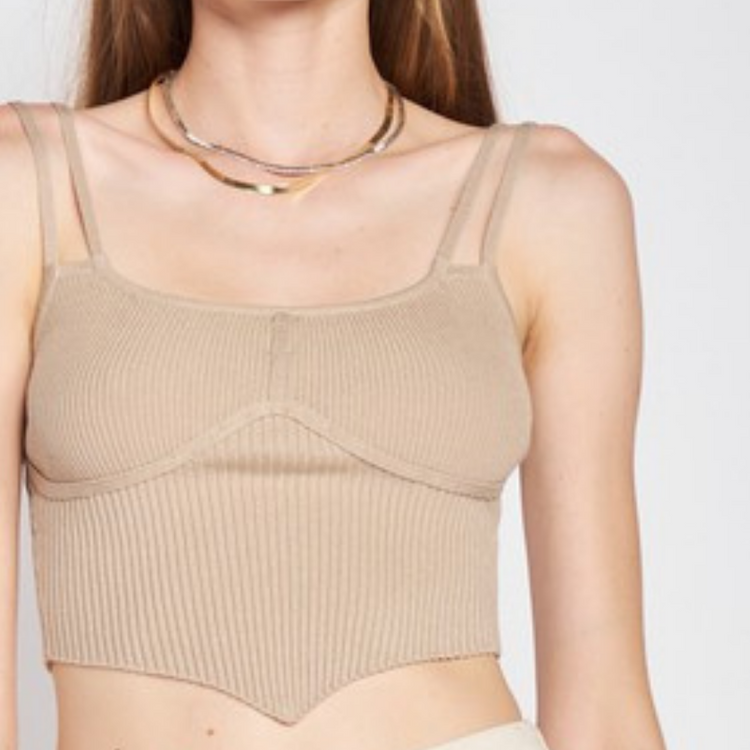 Khaki Tan Strappy Double Strap Knitted Tank