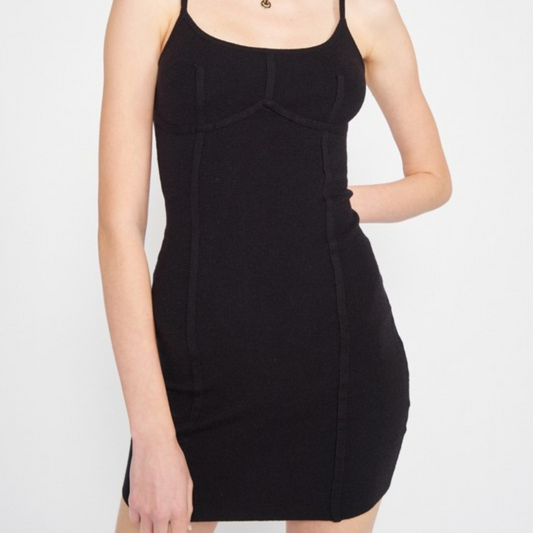 Black Strappy Knitted Dress with Piping