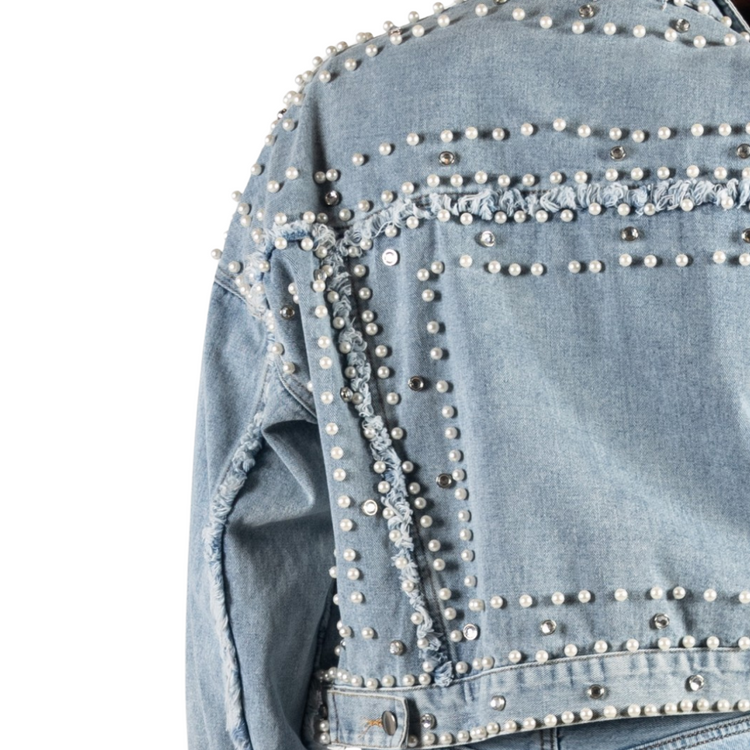 Denim Jacket with Pearl Embellishments