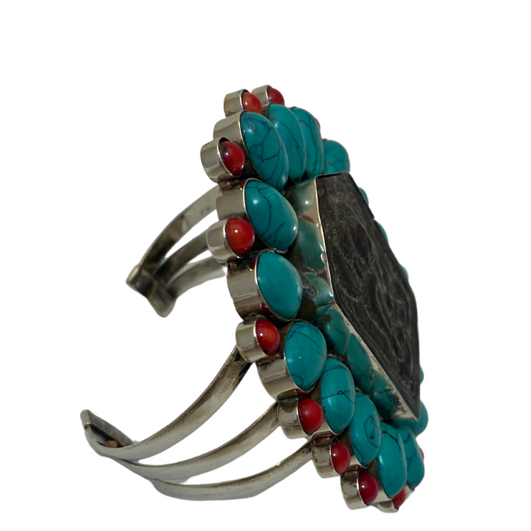 Chunky Stone, Agate, Gem Stone Silver Cuffs from India