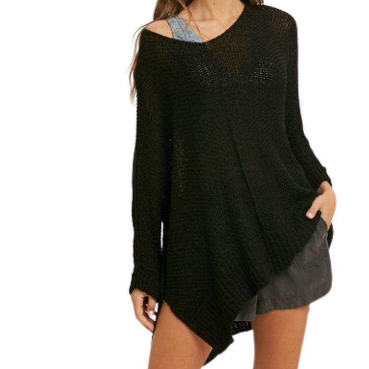 Comfy Knit V Neck 3/4 Cuff Sleeve Sweater with Side Slits