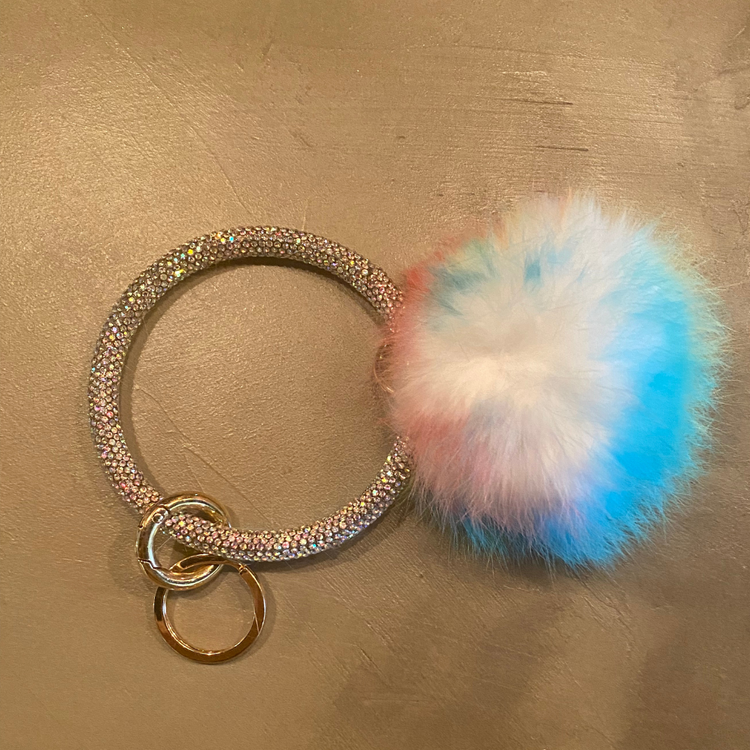 Fluffy Pom Pom Rhinestone Keychain