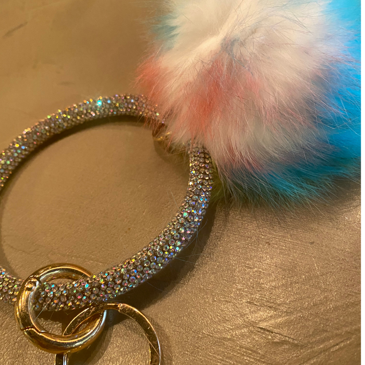 Fluffy Pom Pom Rhinestone Keychain