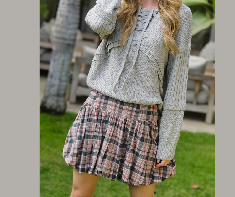 Puffy Bottom Plaid Mini Skirt