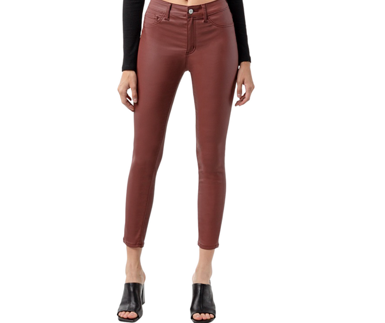 Ceros Mahogany Skinny Ankle High Rise Stretch Jeans with a Satin Sheen