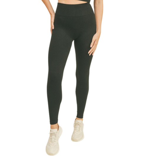 Black High Rise Tummy Control Ribbed Leggings