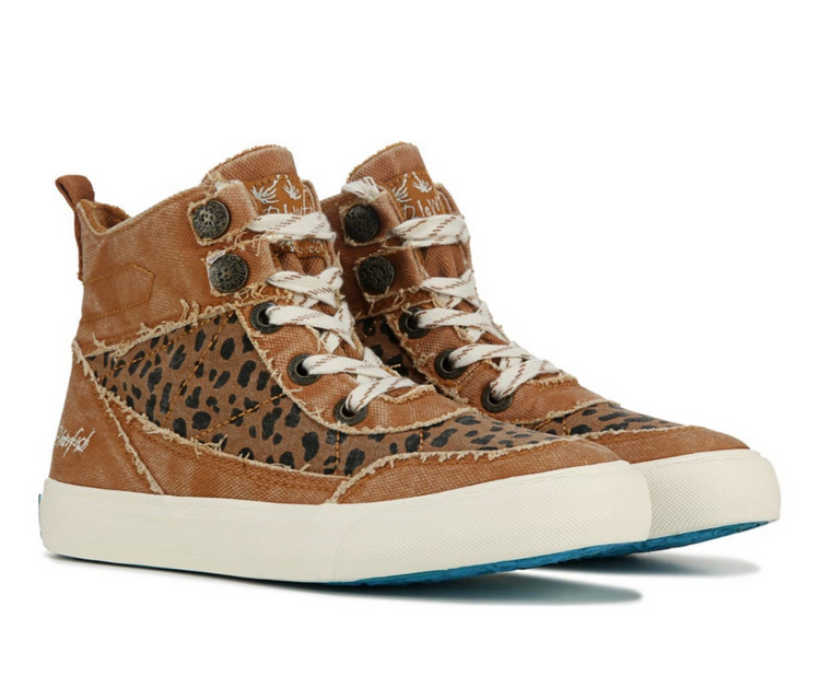 Women's Blowfish Malibu Upland Desert Caramel Leopard Canvas Hi Top Sneaker Boot