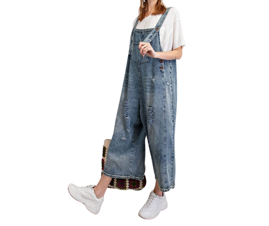 Washed Denim Oversized Overalls