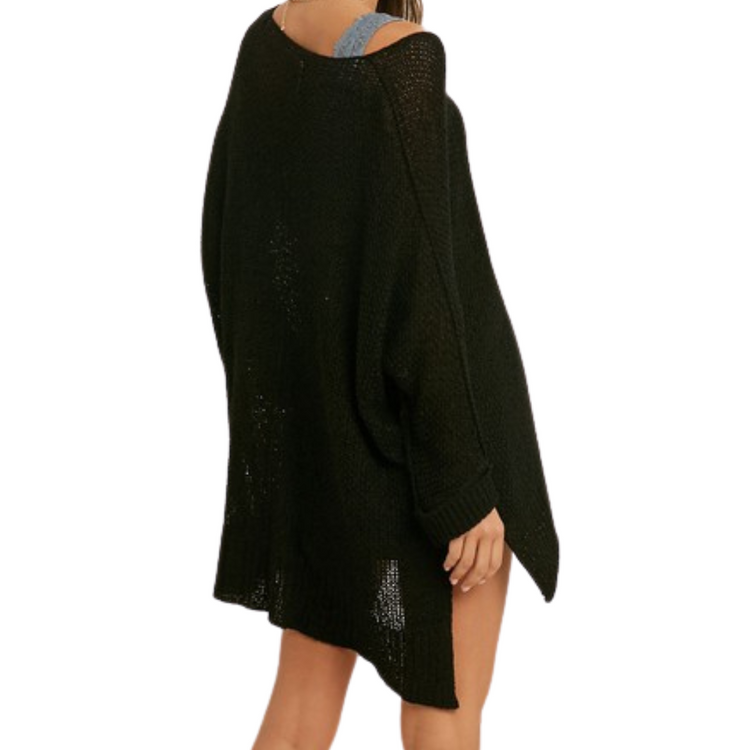 Comfy Knit V Neck 3/4 Cuff Sleeve Sweater with Side Slits