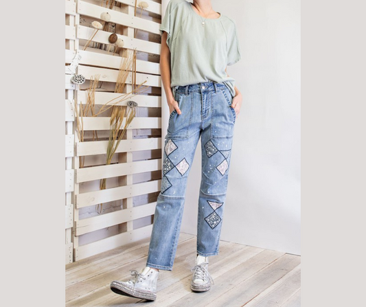 Patchwork Washed Denim Jeans