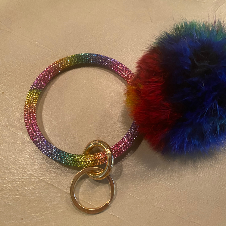 Fluffy Pom Pom Rhinestone Keychain