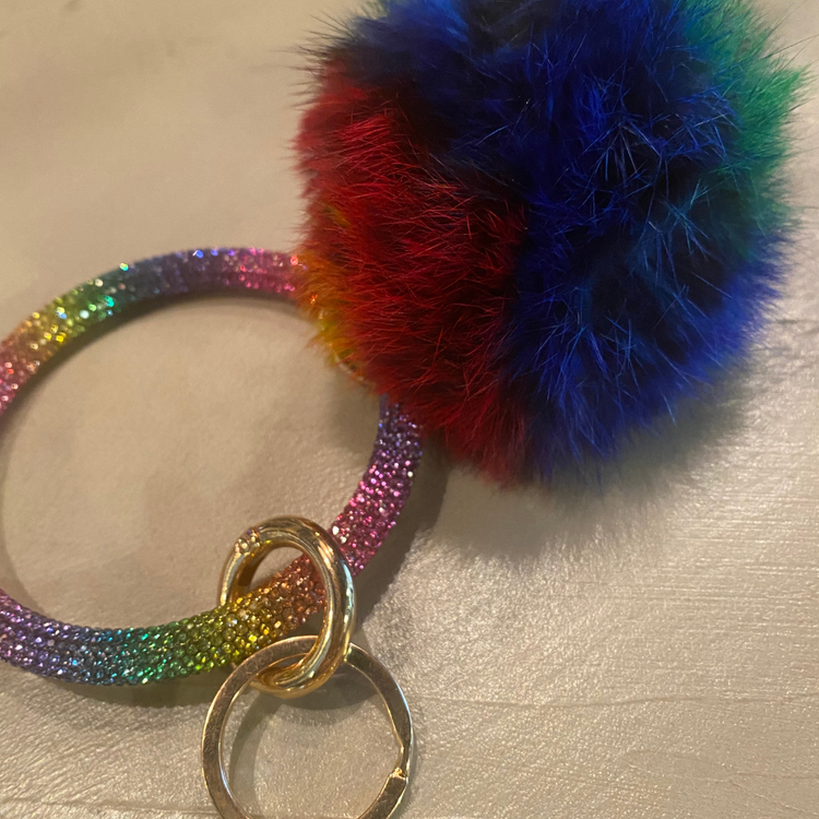 Fluffy Pom Pom Rhinestone Keychain