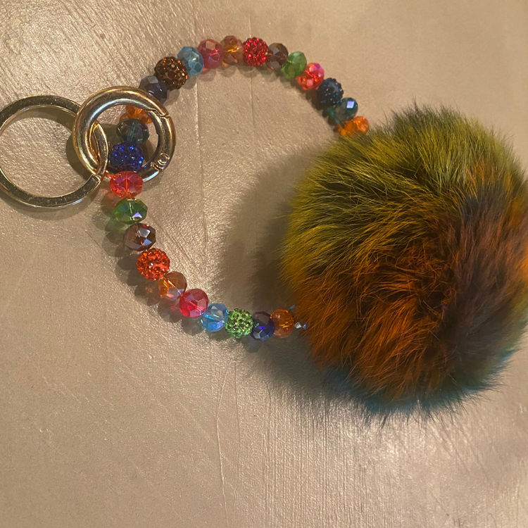 Fluffy Pom Pom Rhinestone Keychain